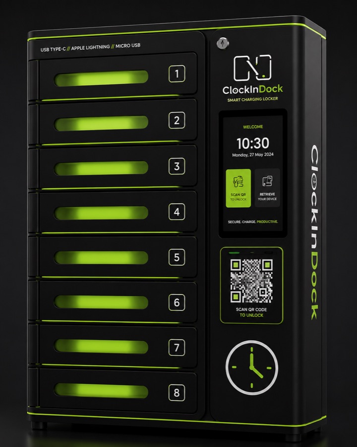 The ClockIn Dock 8-bay smart charging locker